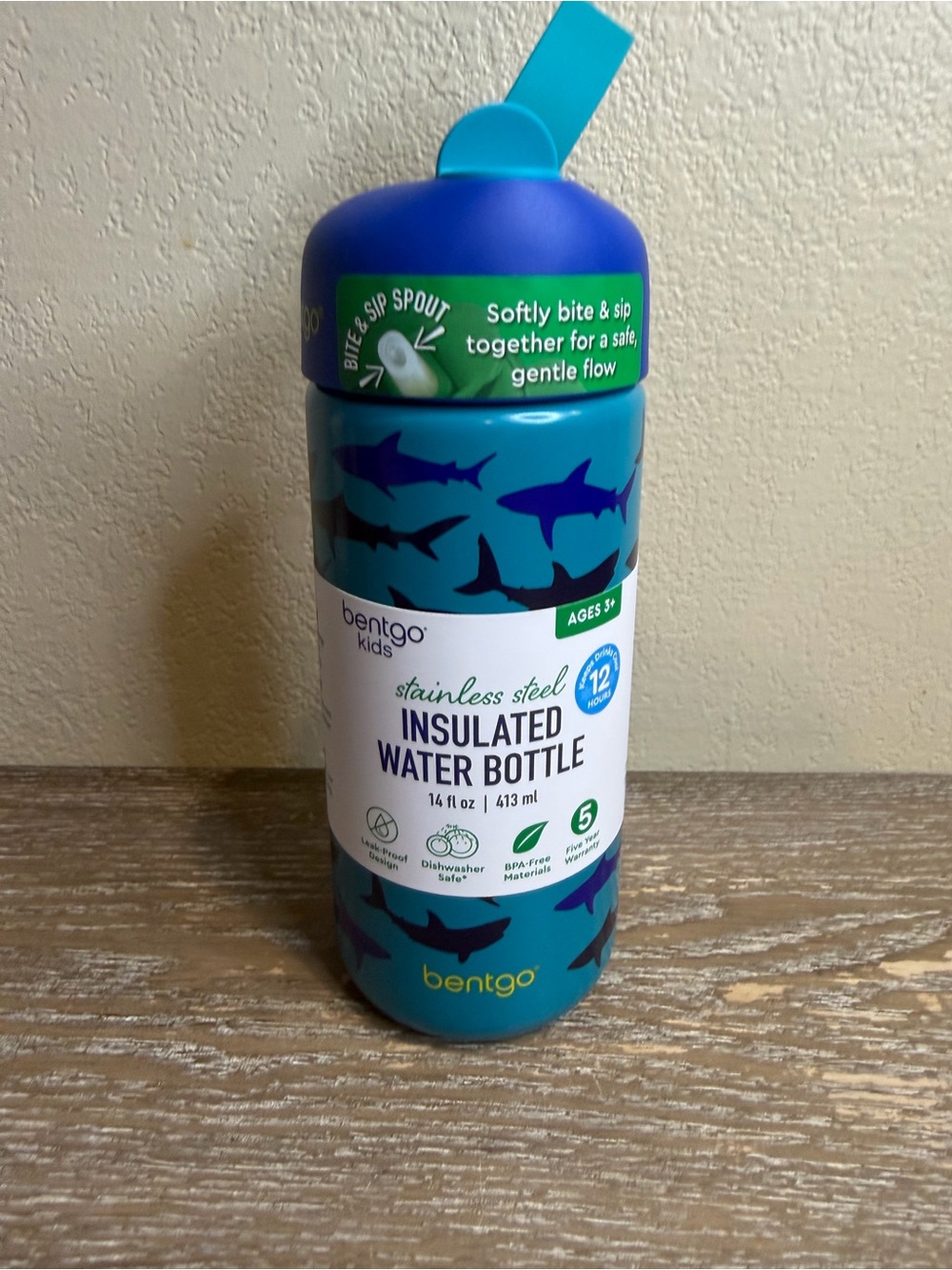 New Bento Kids Insulated Shark Water Bottle